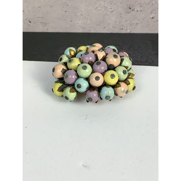 Miriam Haskell Vintage Early Dangle‎ Glass Pastel Brooch 3" Read Condition - Picture 3 of 8